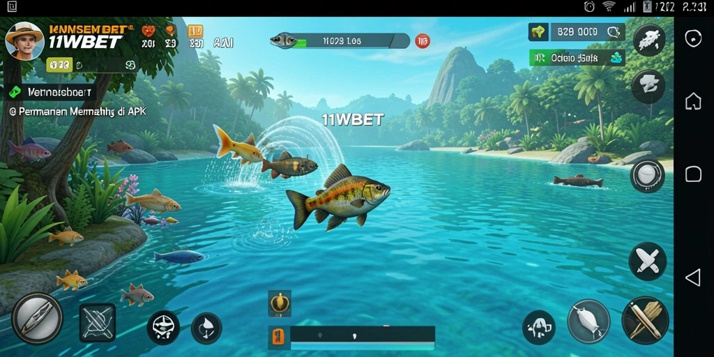 Screenshot gameplay 11WBET menampilkan aksi memancing yang mendebarkan.