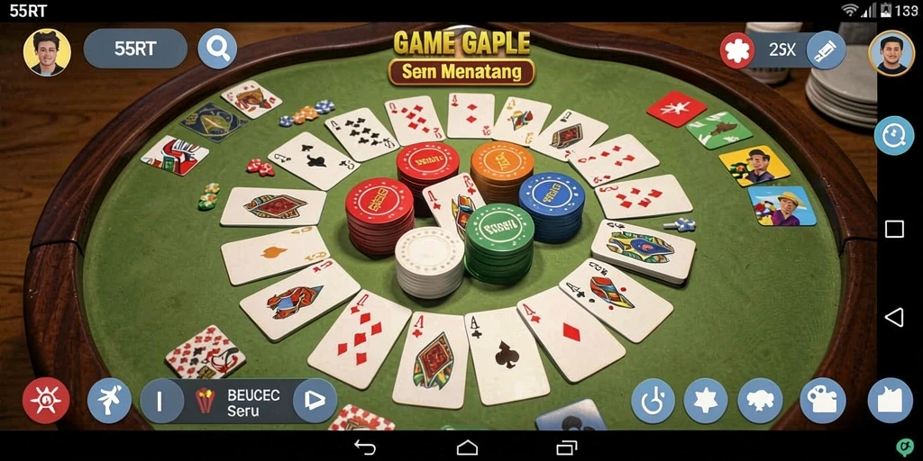 Tampilan gameplay menarik dari 55RT yang menggambarkan permainan Gaple.
