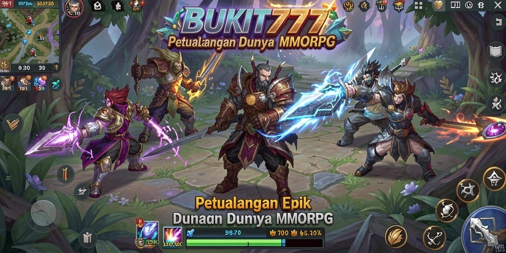 Screenshot gameplay BUKIT777 menampilkan aksi seru dalam pertempuran MMORPG.