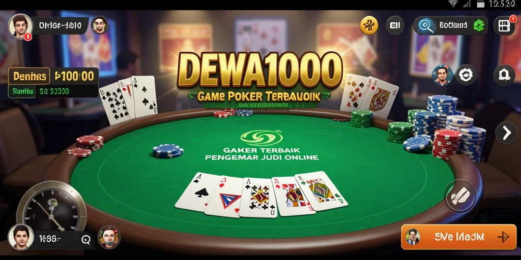 Screenshot gameplay DEWA1000 menampilkan aksi seru permainan Poker.