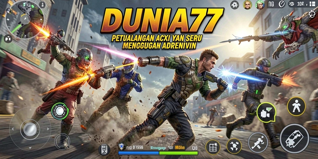 Tampilan aksi seru dalam gameplay DUNIA77.
