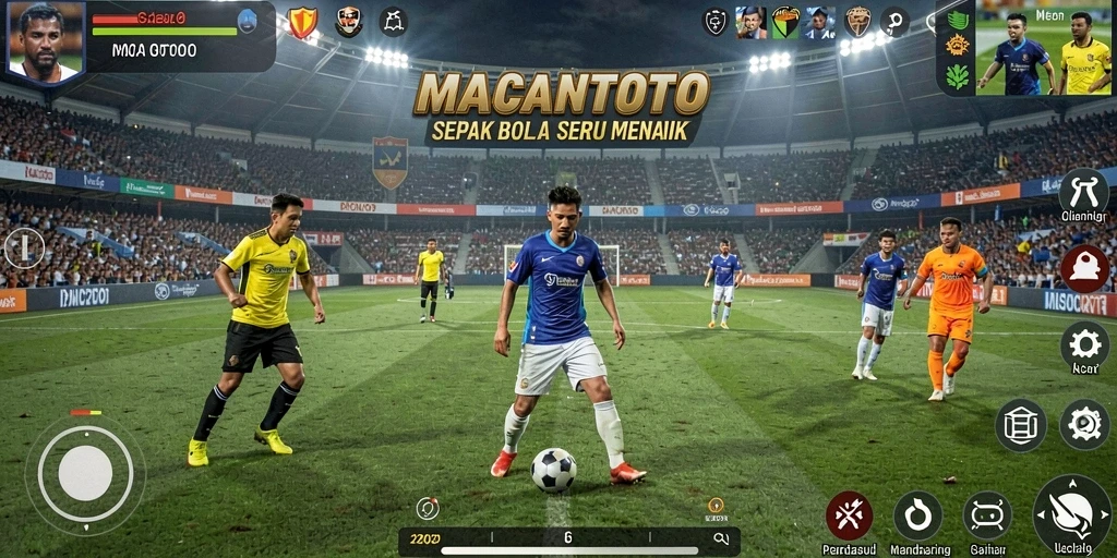 Tampilan gameplay seru dari MACANTOTO menampilkan aksi sepak bola yang mendebarkan.