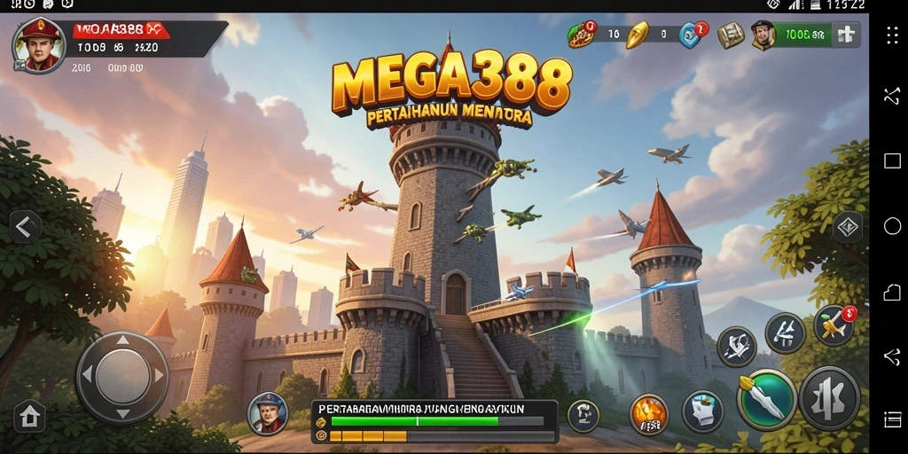 Tampilan gameplay MEGA388 dalam pertahanan menara yang seru.