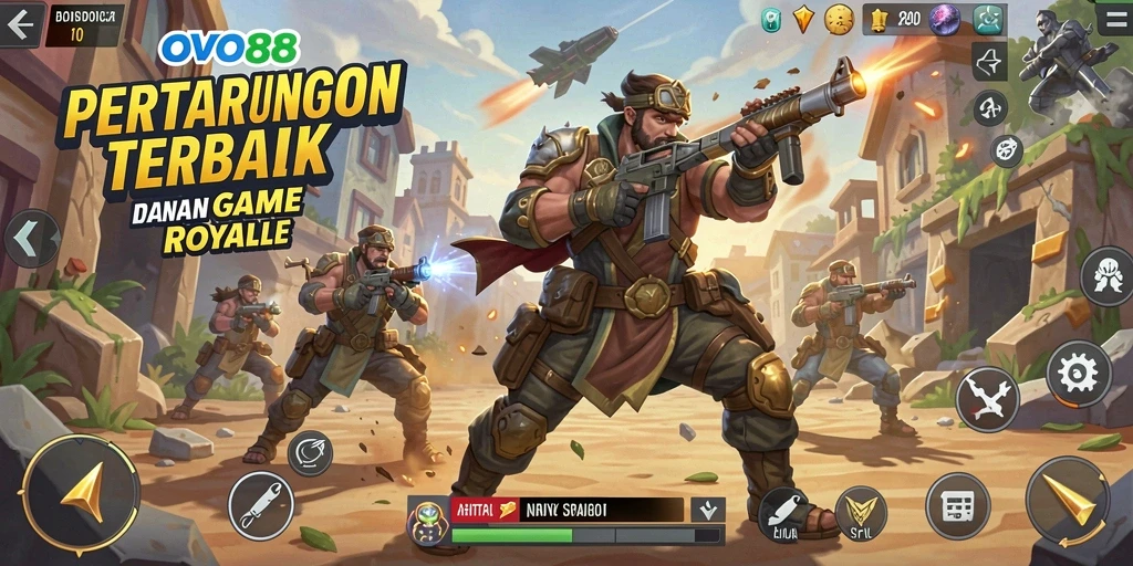 Screenshot gameplay OVO88 menampilkan aksi Battle Royale yang mendebarkan.