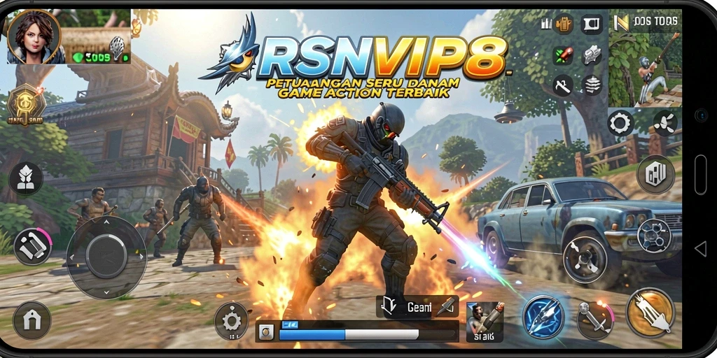 Screenshot utama RSNVIP8 menampilkan aksi seru dalam gameplay Action.