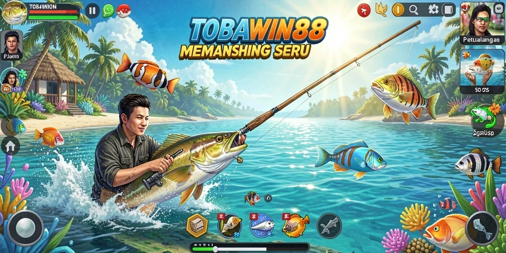 Screenshot permainan TOBAWIN88 yang menampilkan serunya memancing.