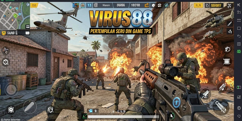 Gameplay seru dalam VIRUS88 menunjukkan aksi tembak-menembak yang intens.